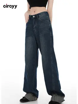 ג 'ינס אישה גבוהה Waisted ג' ינס באורך מלא מכנסי ג ' ינס טלאים רחב הרגל רופף מכנסיים 2023 אביב בציר אופנה קוריאנית Y2k